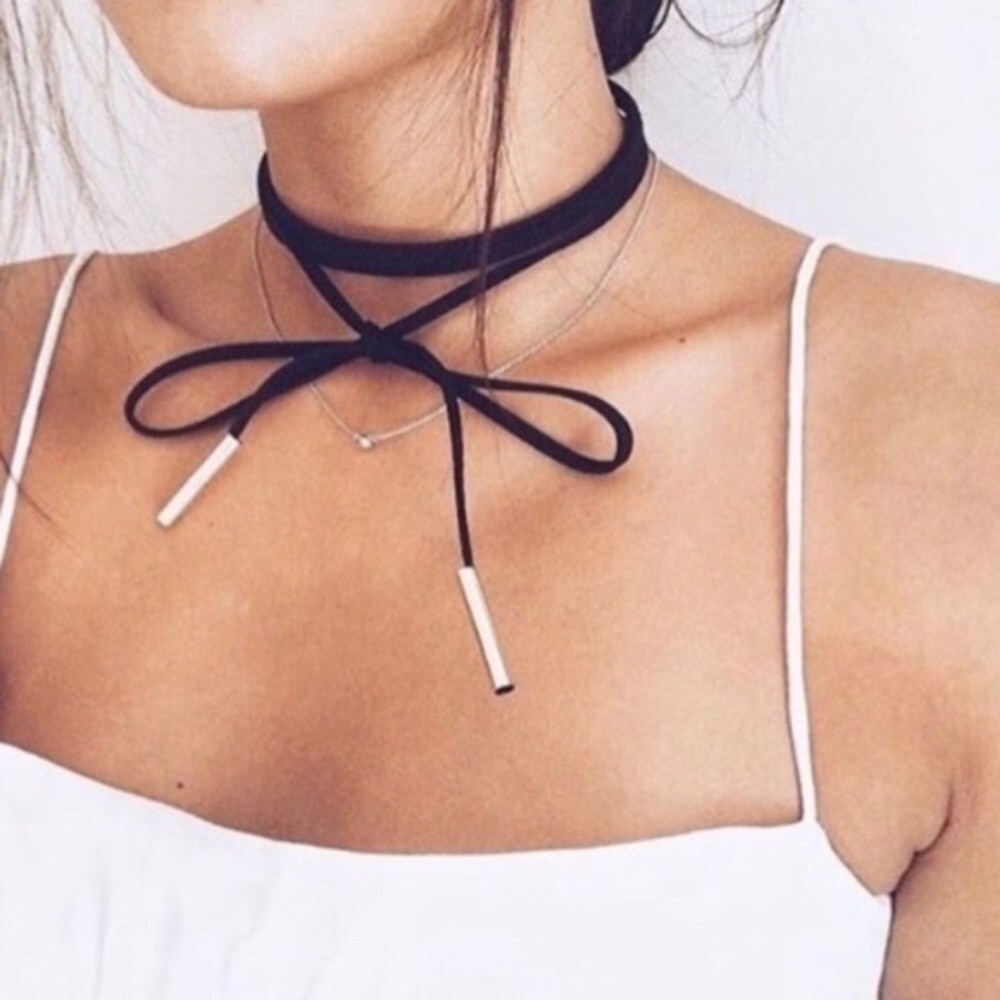 NWT Vegan Suede Leather Blogger Metallic Gold Silver Choker Necklace